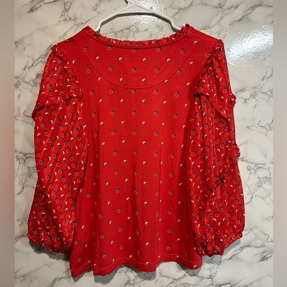 Maeve Jacquin Peasant Blouse Sparkle Ruffle Top Tangerine Size S - Picture 11 of 12